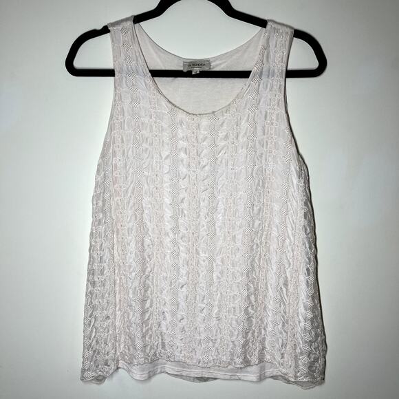 Via Signoria Top Womens Med. 100% Silk Shell Embroidery Details Sheer Lined Tank - Picture 1 of 9